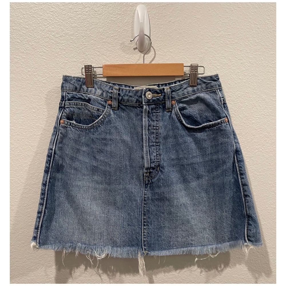 WE THE FREE Distressed A-Line Mini Skirt